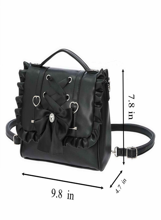 Winatehr small black cute bow purse, mini cutecore backpack for women, vegan leather satchel bag y2k purse, small crossbody japanese shoulder bag with ruffle, Jirai Kei coquette Shoujo girl lolita fashion - Image 4